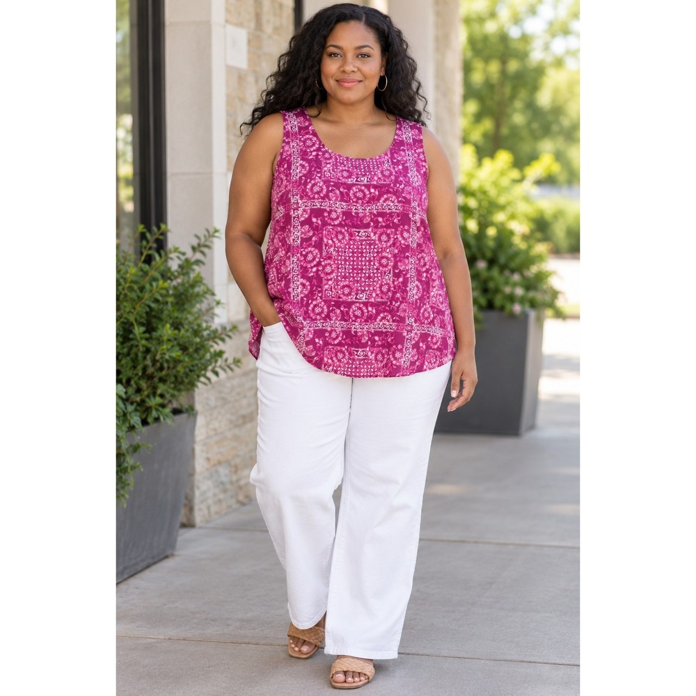 Lane Bryant Size 24 Pink Boho Sleeveless Blouse Abstract Print Resort Plus Size